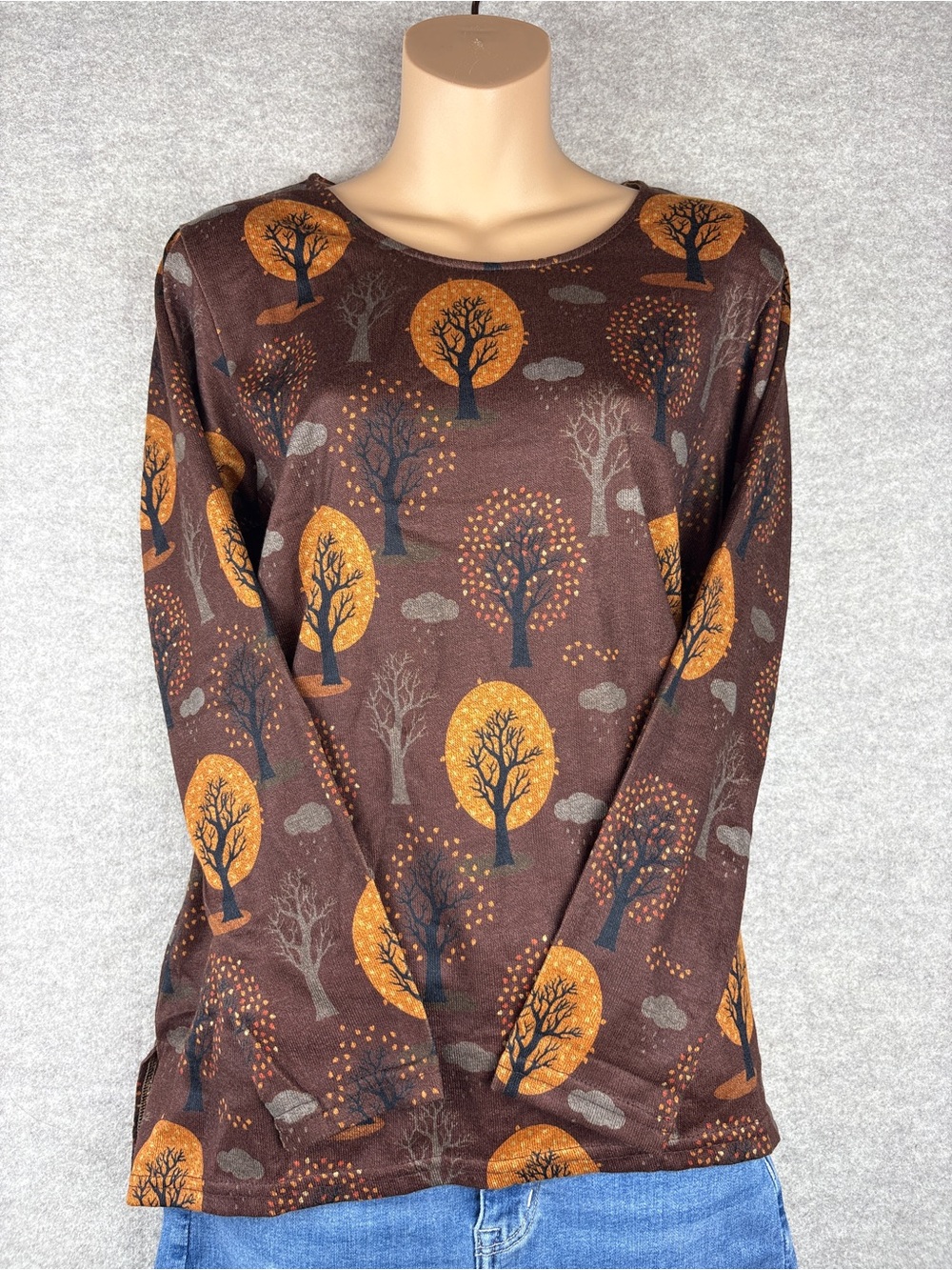 Yak & Yeti Tree Cloud Print Long Sleeve Top Small NWT